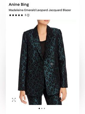 Anime Bing Madeleine Emerald Leopard Jacquard Blazer Sz L